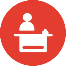 Receptionist at a lobby desk