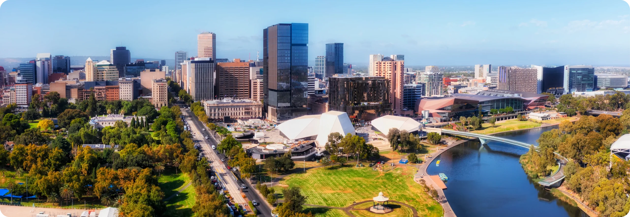 Cityscape of a South Australian city with buildings and streets